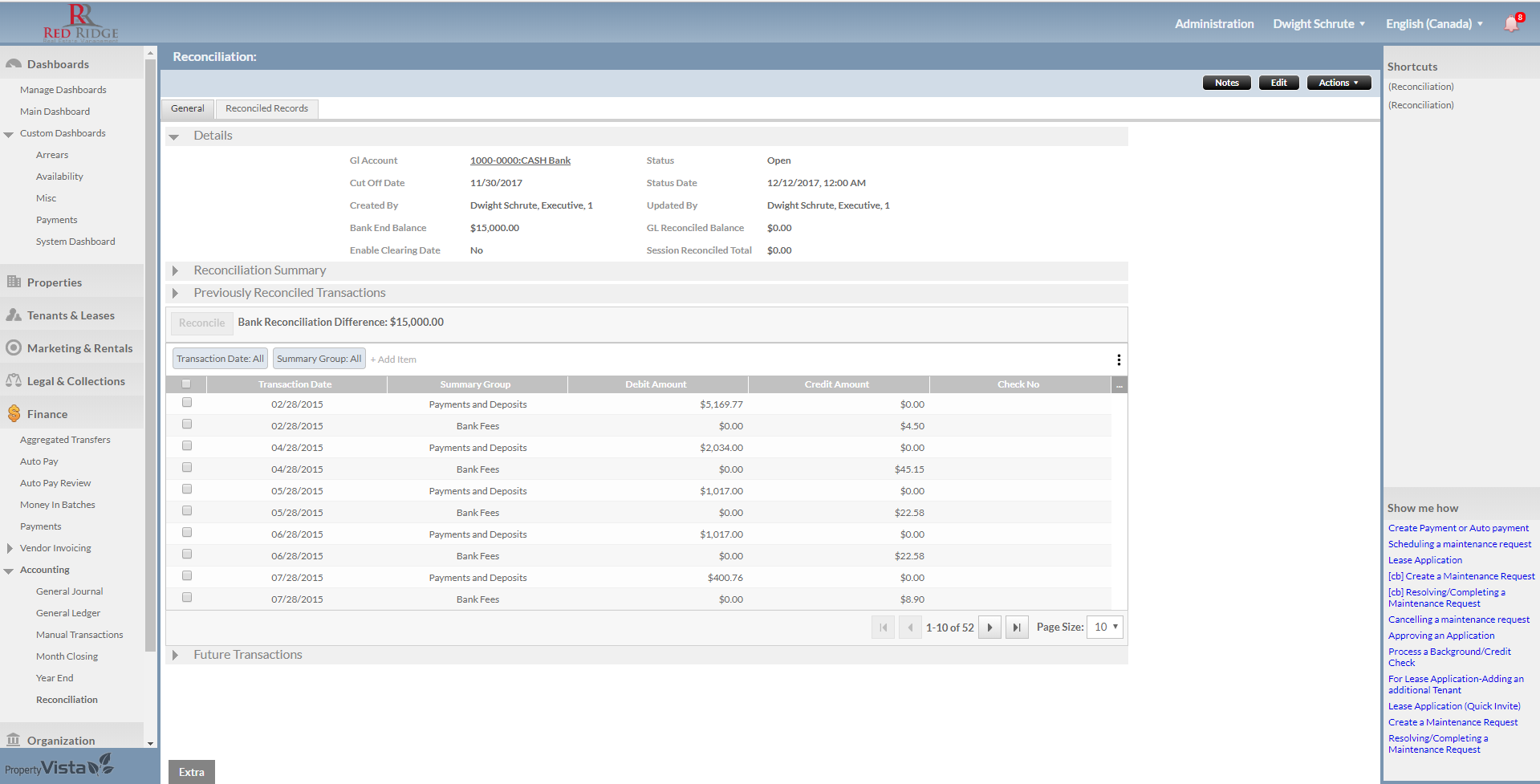 Bank Reconciliation – Property Vista Support