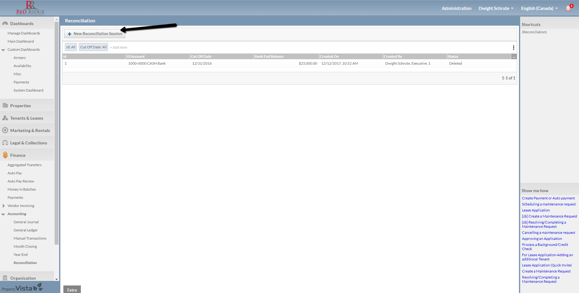 Bank Reconciliation – Property Vista Support