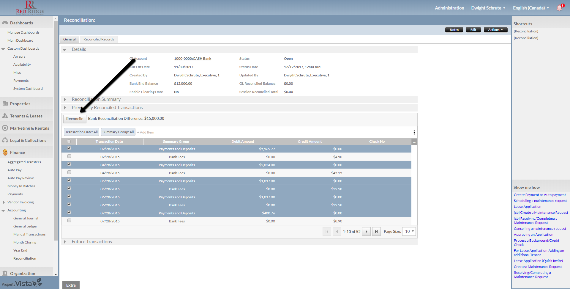 Bank Reconciliation – Property Vista Support