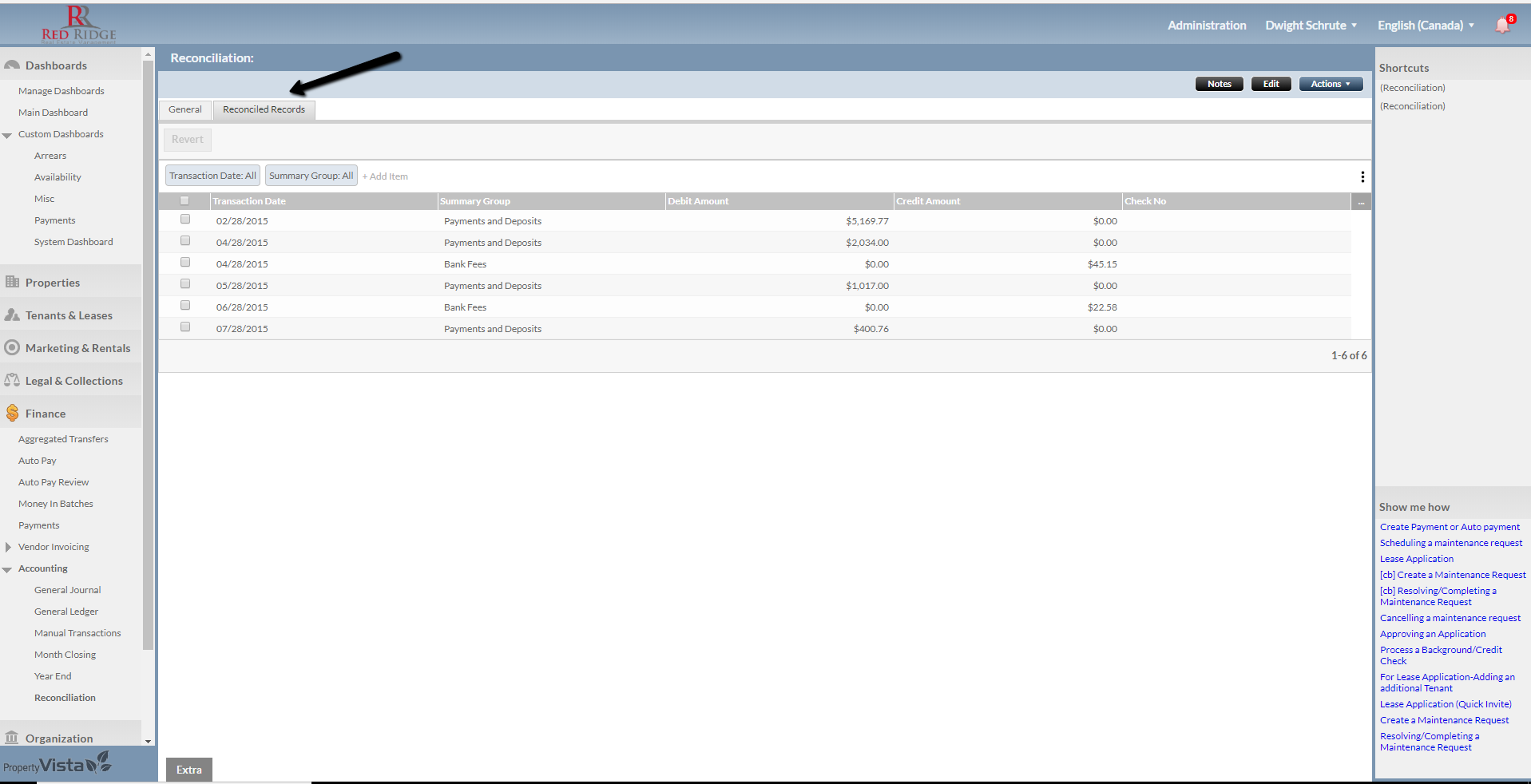 Bank Reconciliation – Property Vista Support